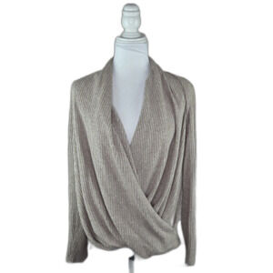 Anthropologie AKEMI + KIN Woodruff Faux Wrap Ribbed Waffle Knit Long Sleeve Med